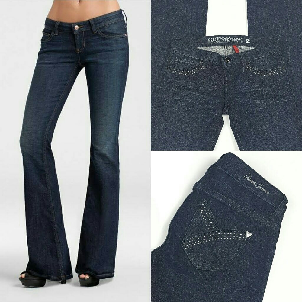 Guess Foxy Flare Denim Studded Dark Wash Jeans 24